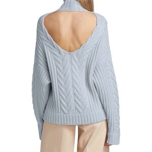 Naadam Wool Cashmere Open Back Cable Knit Quarter Zip Sweater Blue NWT M $550